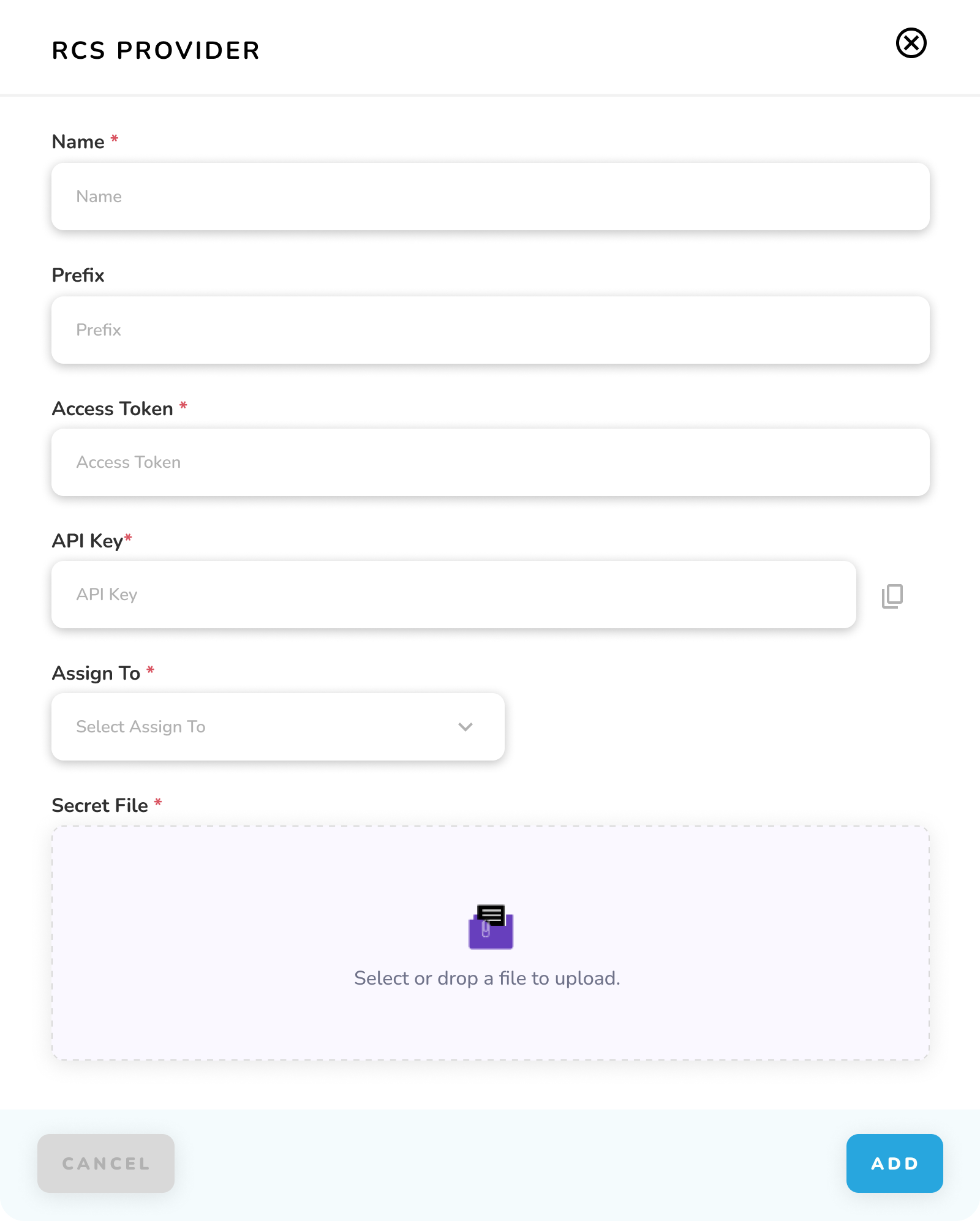 RCS Provider - Add Popup